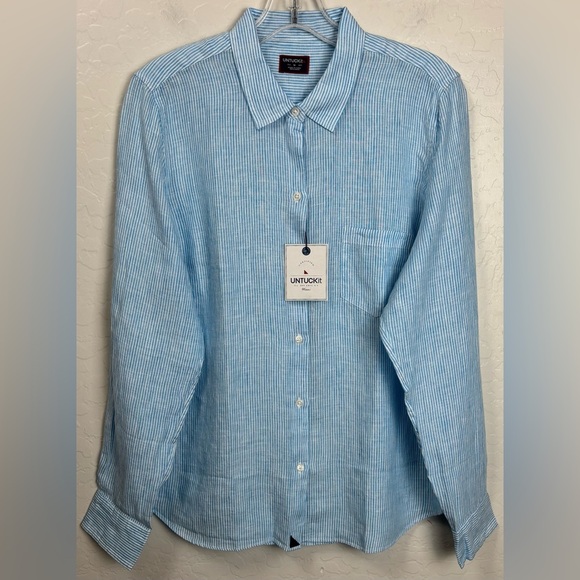UNTUCKit Tops - NEW UNTUCKit Sherry Striped Button Down Cottage Preppy Shirt Blue Sz 10 $98 0996